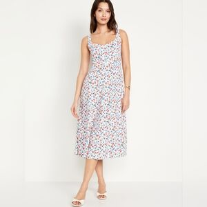 Old Navy Fit and Flare Midi Dress Americana White Floral Church Party Easter